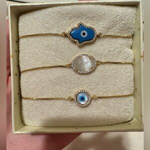 Elegant Evil Eye Bracelet Set in Gold and Blue
